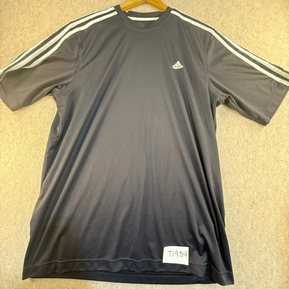 Adidas Mens Climalite 3 Stripe Performance T-Shirt Black Large RN 88387 CA 40312